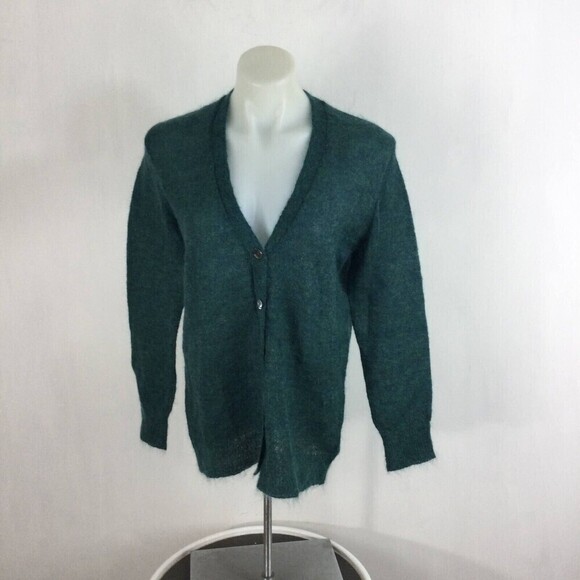 J. Crew Green Kid Mohair V-Neck Button Down Long Sleeve Cardigan Sweater Small - Picture 4 of 7